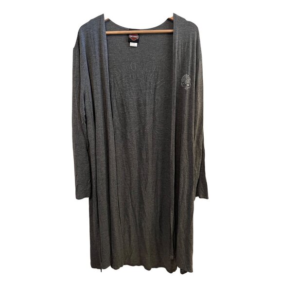 Harley Davidson Gray Open Front Cardigan Rhinestone Skull Design Women's Size L - Picture 2 of 8